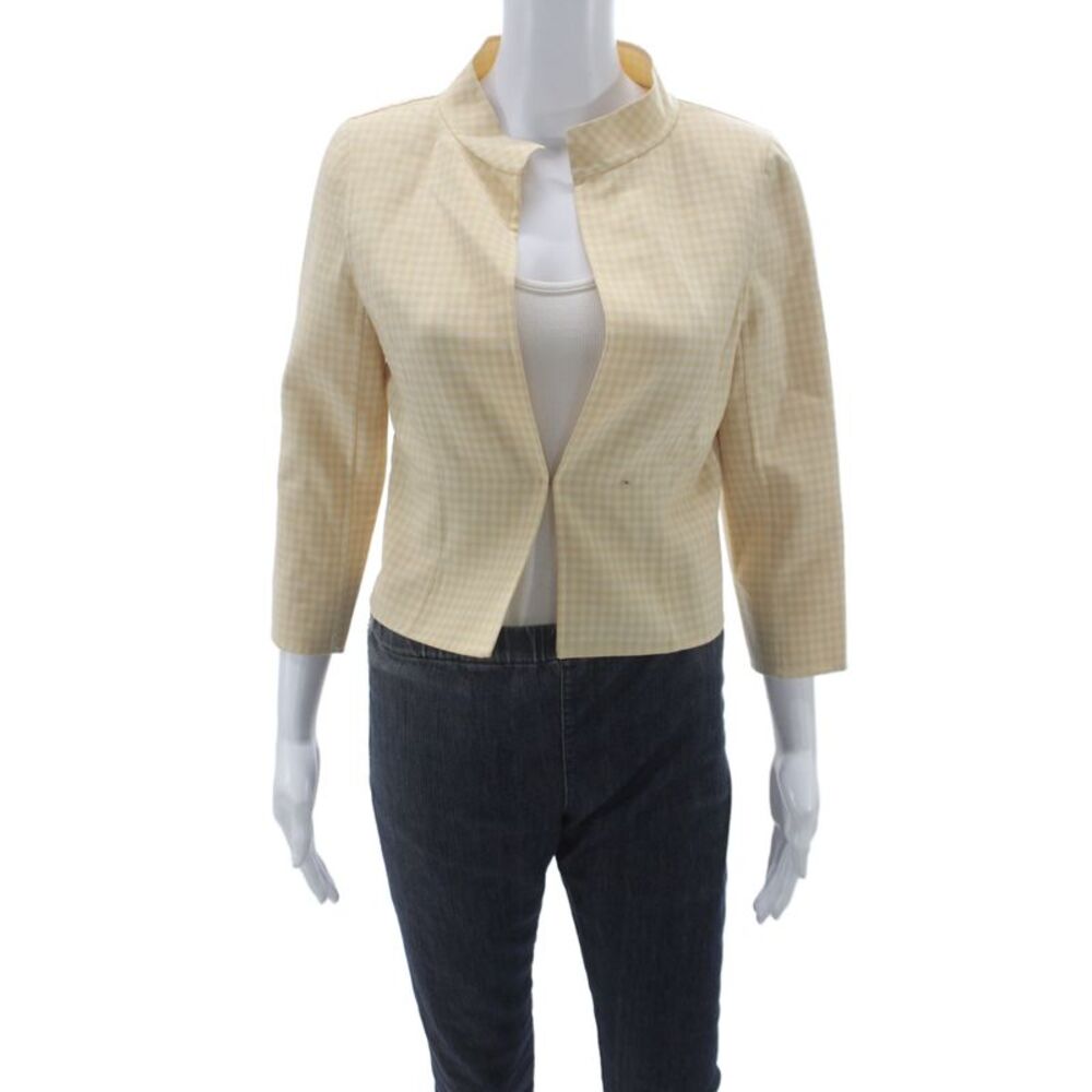 Lanvin Women Basic Wool Check Jacket Hook Eye 3/4 Sleeve Classic Size 36